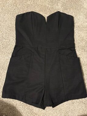 H&M Womens Strapless Black Romper with Pockets and Zip up back